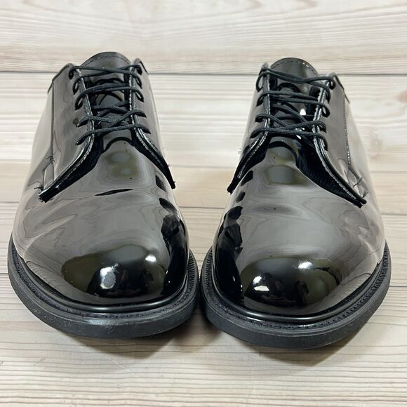 Bates Mens 11.5 D Black Oxfords Shoes High Gloss Lace Up Vibram Sole Duty Work - Picture 4 of 16